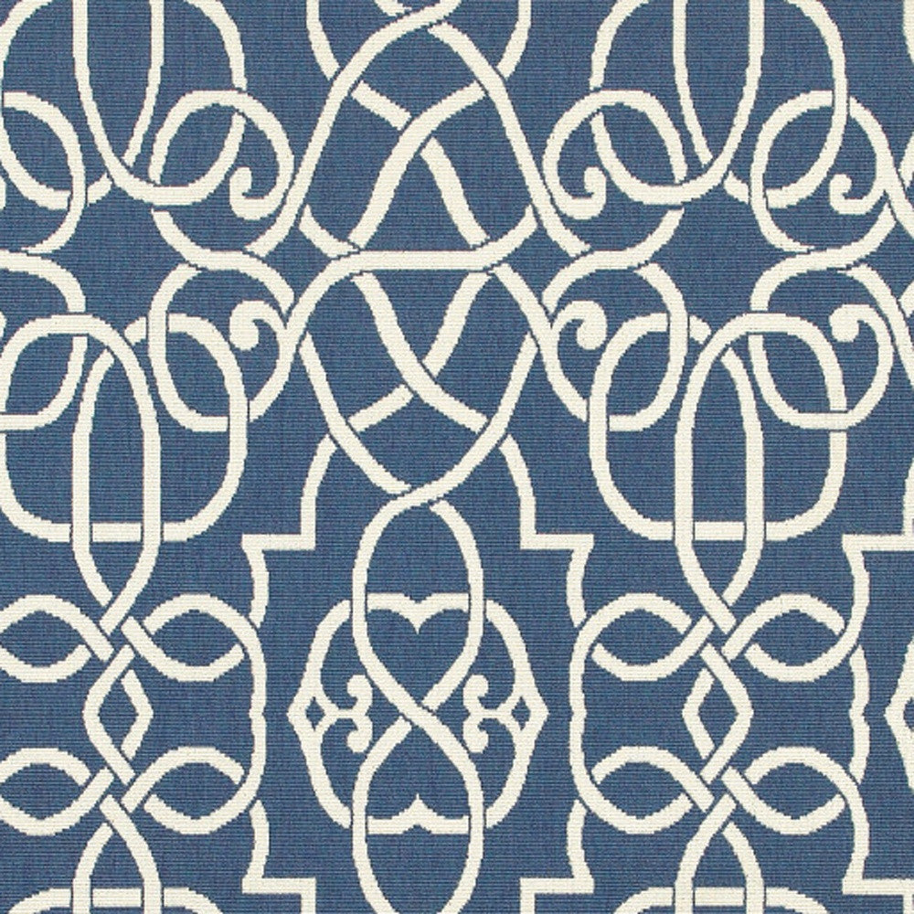 9' X 13' Blue and Ivory Geometric Stain Resistant Indoor Outdoor Area Rug - Outdoor