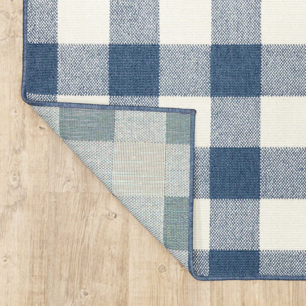 8' X 11' Blue and Ivory Geometric Stain Resistant Indoor Outdoor Area Rug - Outdoor
