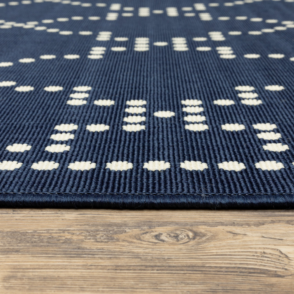 7' X 10' Blue and Ivory Geometric Stain Resistant Indoor Outdoor Area Rug - Outdoor