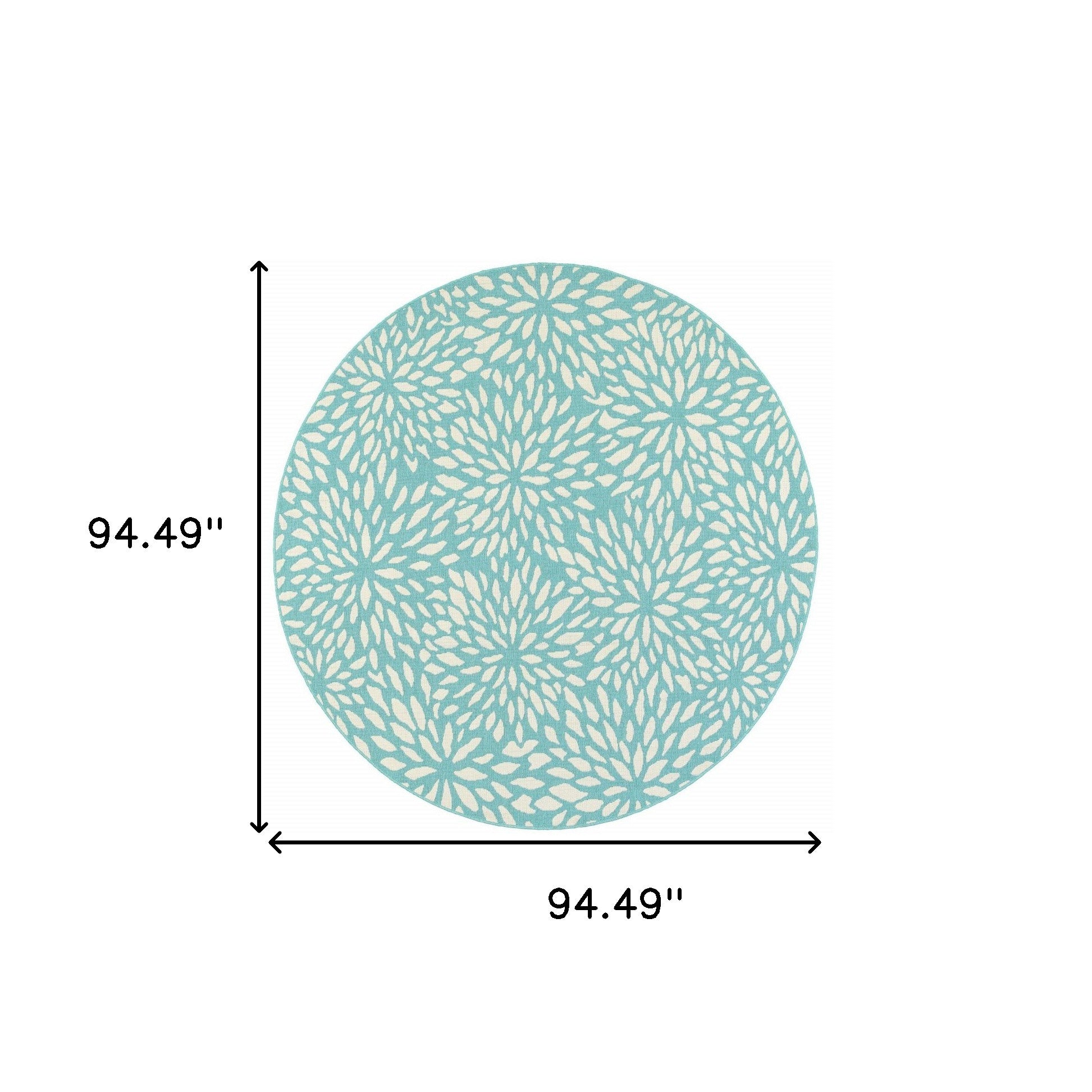 8' X 8' Blue and Ivory Round Floral Stain Resistant Indoor Outdoor Area Rug - Outdoor