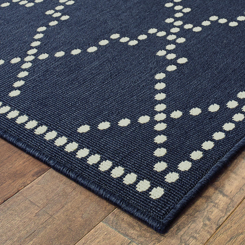 2' X 4' Blue and Ivory Geometric Stain Resistant Indoor Outdoor Area Rug - Outdoor