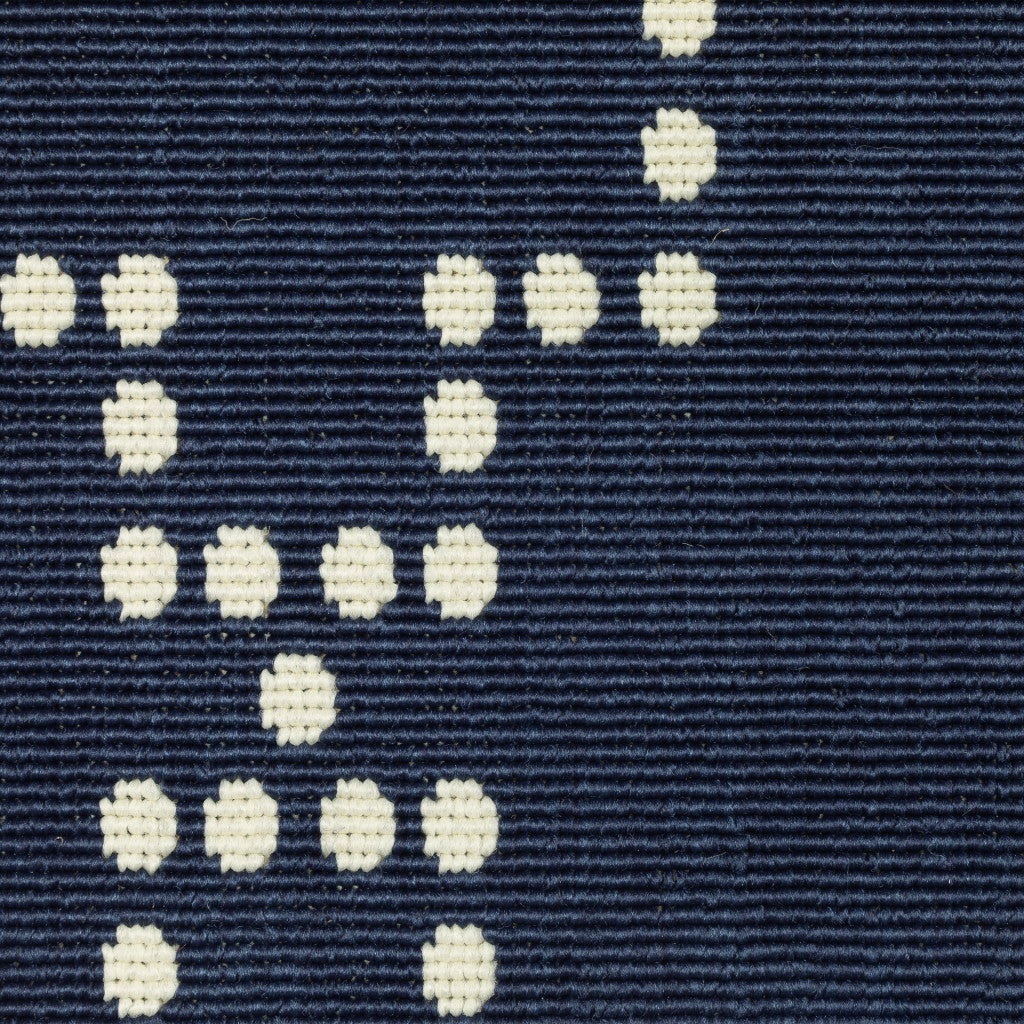 8' X 8' Blue and Ivory Round Geometric Stain Resistant Indoor Outdoor Area Rug - Outdoor
