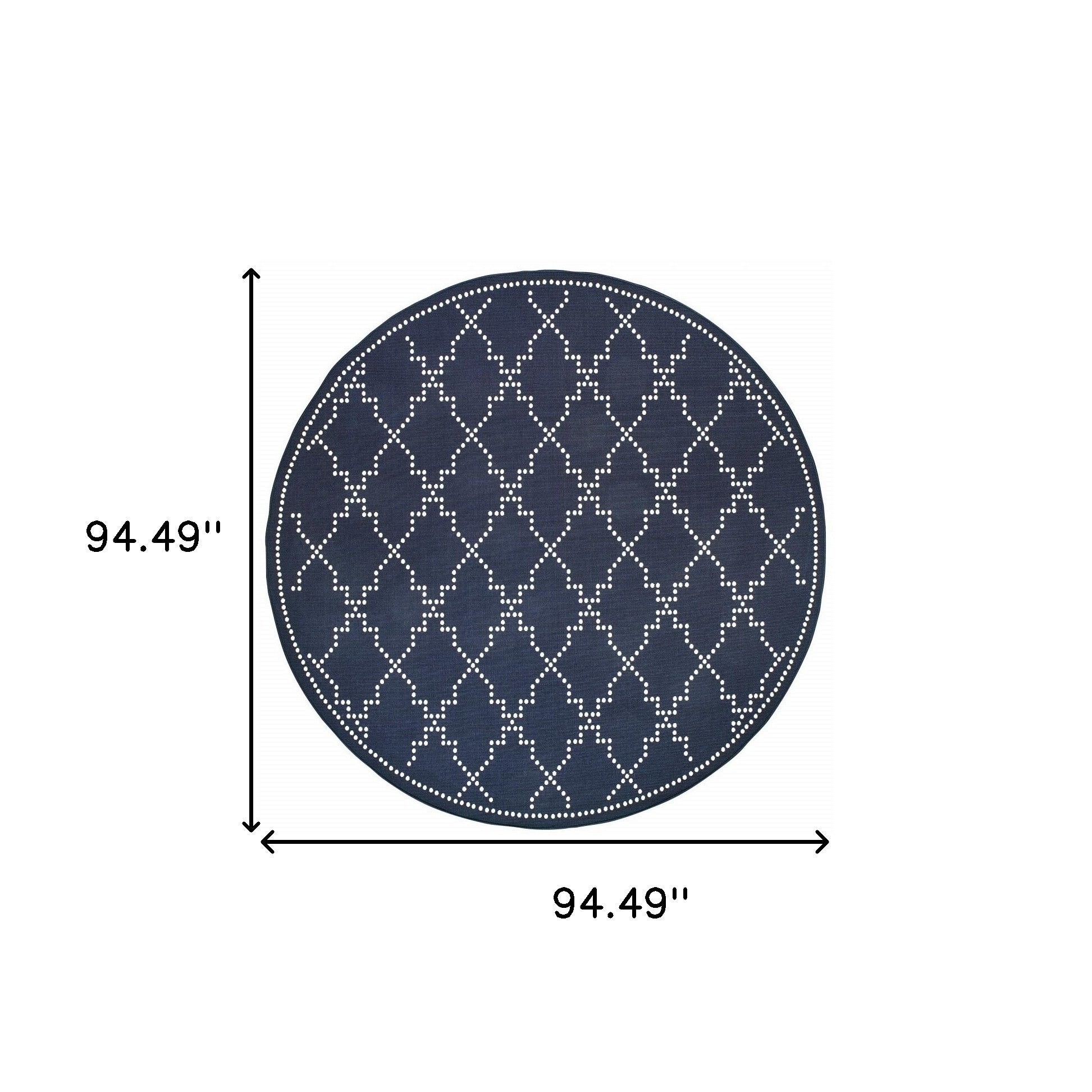 8' X 8' Blue and Ivory Round Geometric Stain Resistant Indoor Outdoor Area Rug - Outdoor