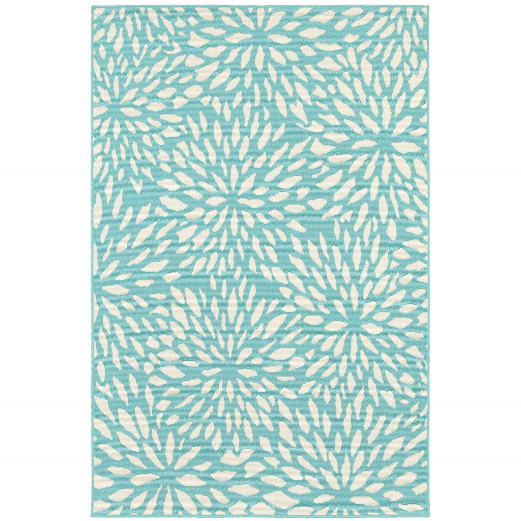 7' x 10' Blue and Ivory Floral Stain Resistant Indoor Outdoor Area Rug - Outdoor