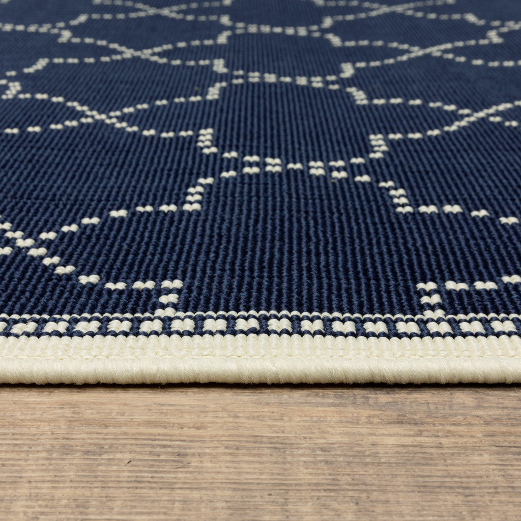 2' X 4' Blue and Ivory Geometric Stain Resistant Indoor Outdoor Area Rug - Outdoor