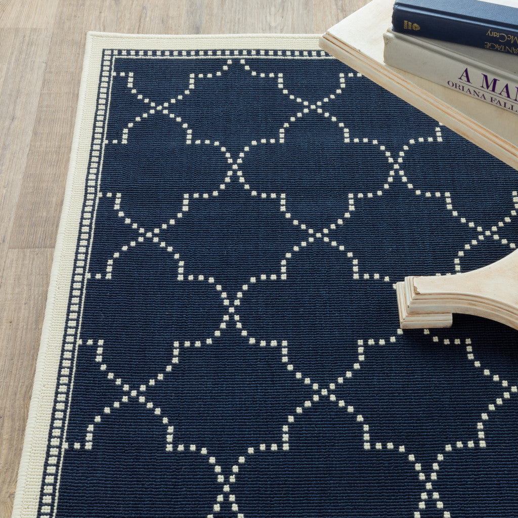 2' X 4' Blue and Ivory Geometric Stain Resistant Indoor Outdoor Area Rug - Outdoor