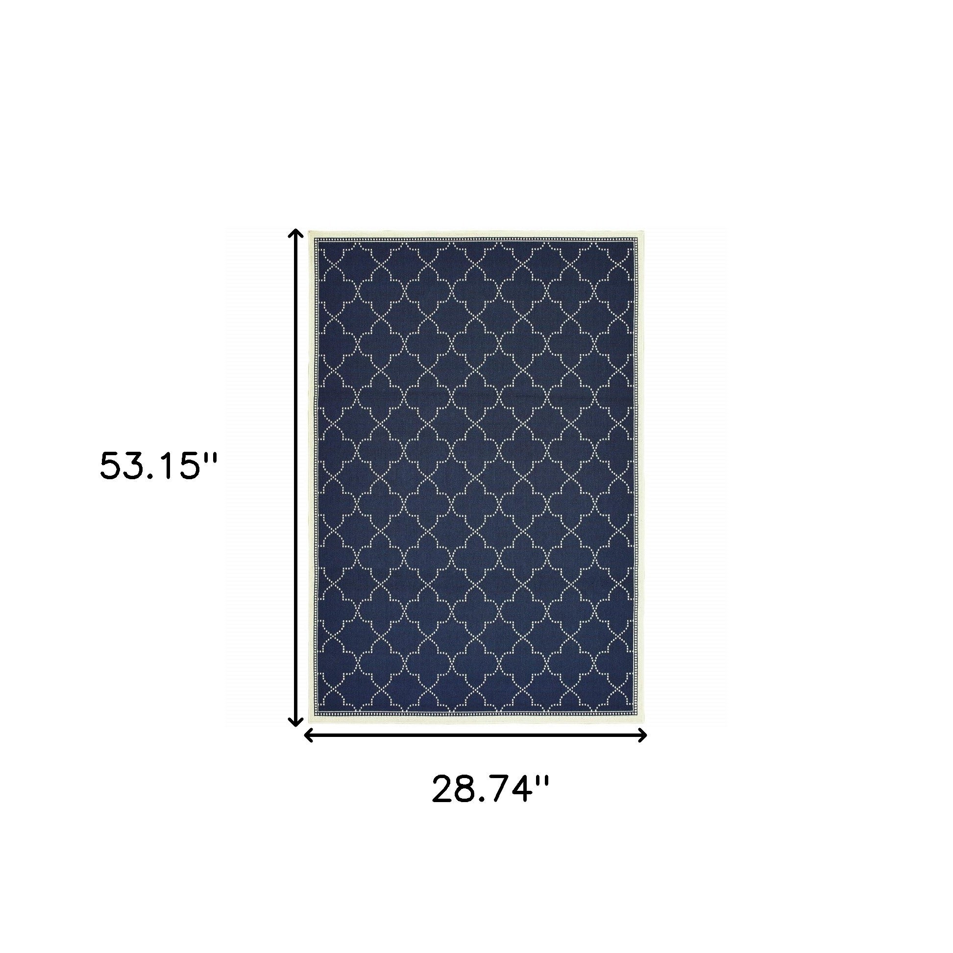 2' X 4' Blue and Ivory Geometric Stain Resistant Indoor Outdoor Area Rug - Outdoor