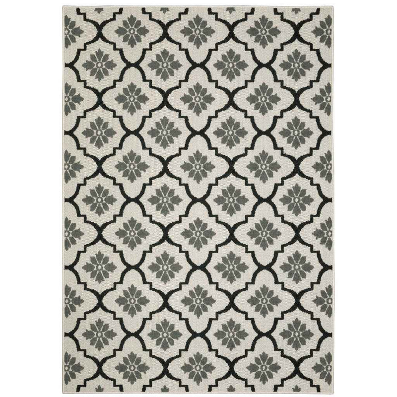 7' X 9' Beige and Black Geometric Stain Resistant Indoor Outdoor Area Rug