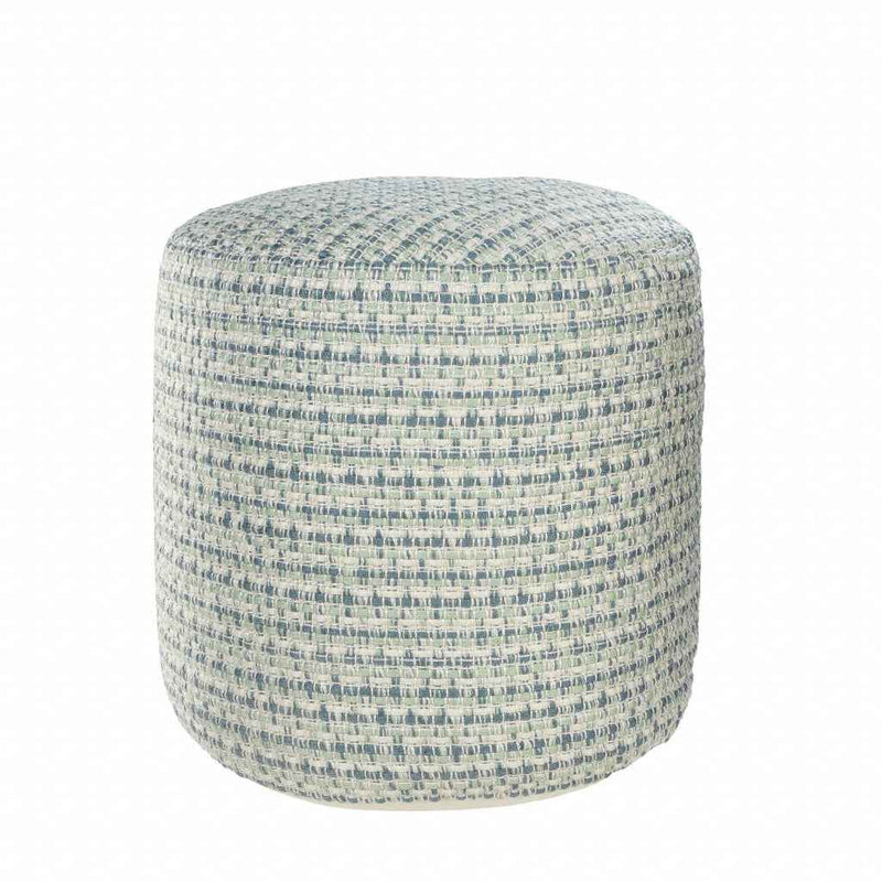 20" Blue Polyester Round Geometric Indoor Outdoor Pouf Ottoman