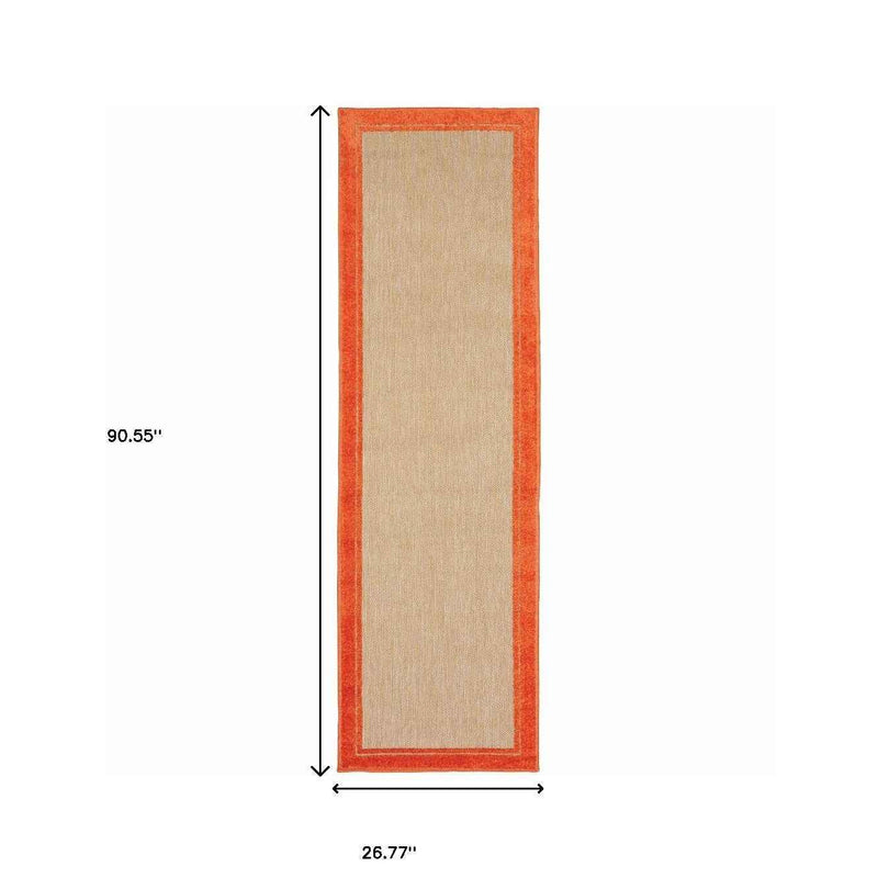 2' X 8' Orange Stain Resistant Indoor Outdoor Area Rug