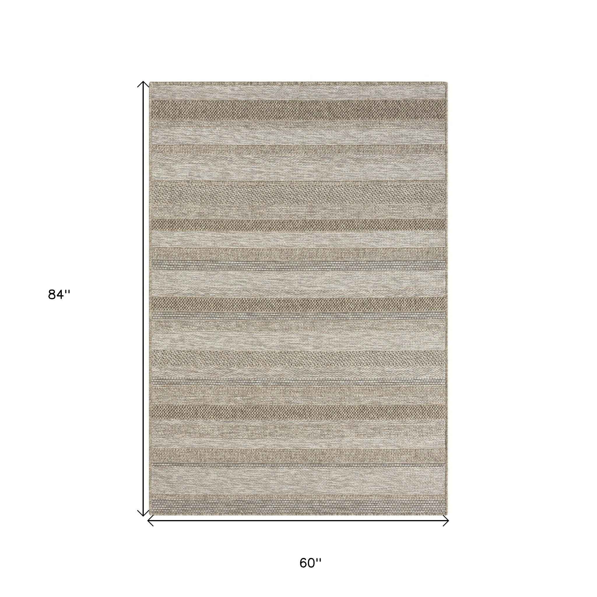 5' X 7' Gray Striped Handmade Indoor Outdoor Area Rug