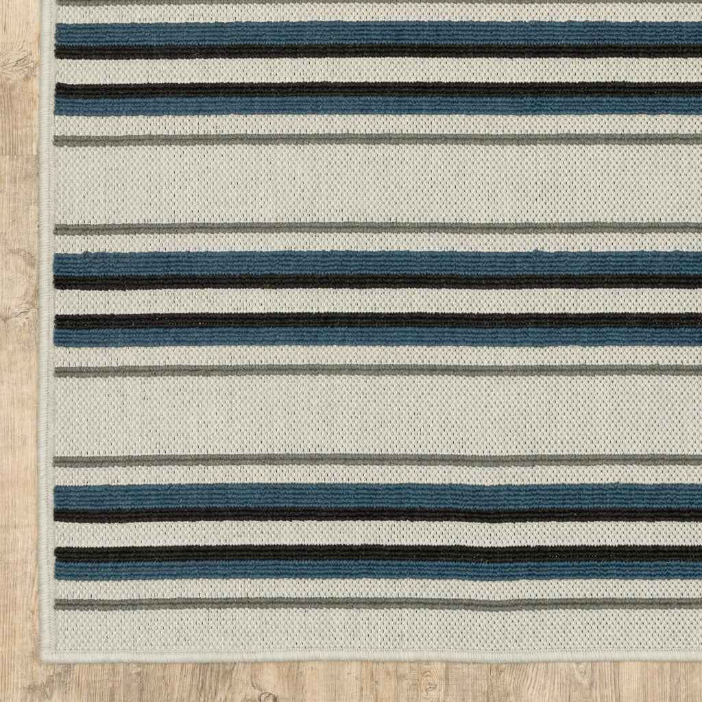 8' X 10' Blue and Beige Geometric Stain Resistant Indoor Outdoor Area Rug