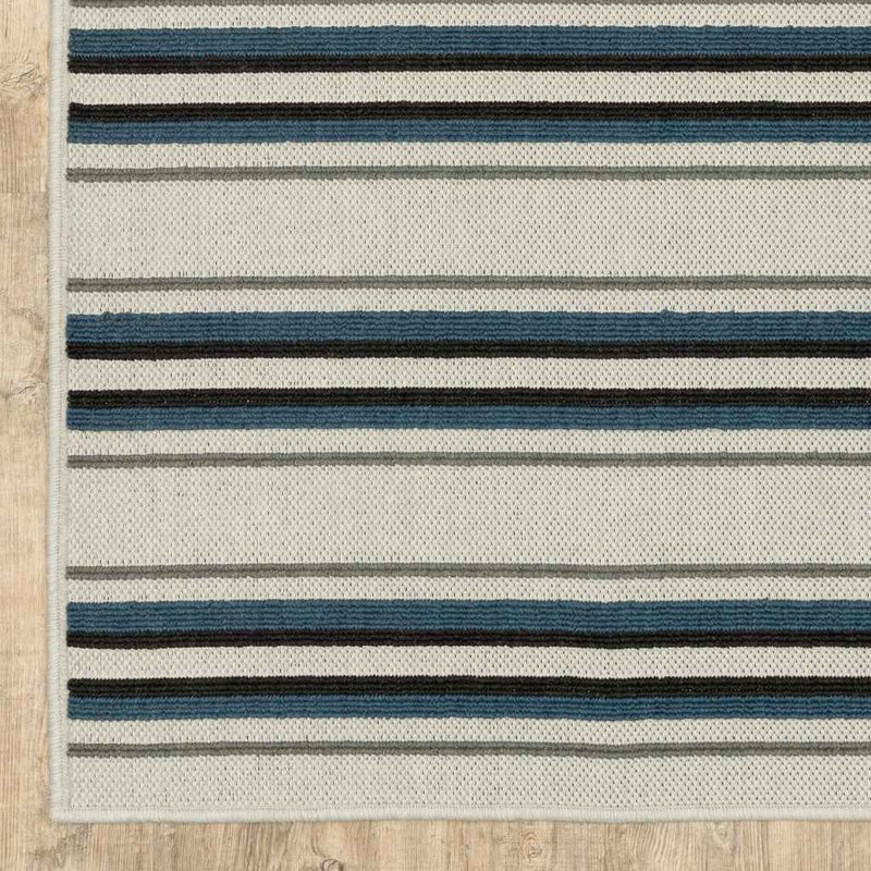 8' X 10' Blue and Beige Geometric Stain Resistant Indoor Outdoor Area Rug