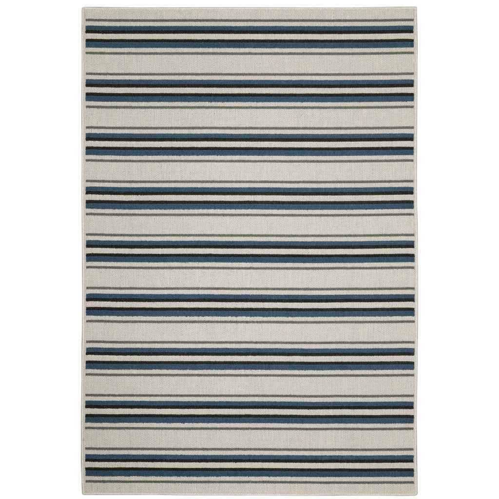8' X 10' Blue and Beige Geometric Stain Resistant Indoor Outdoor Area Rug