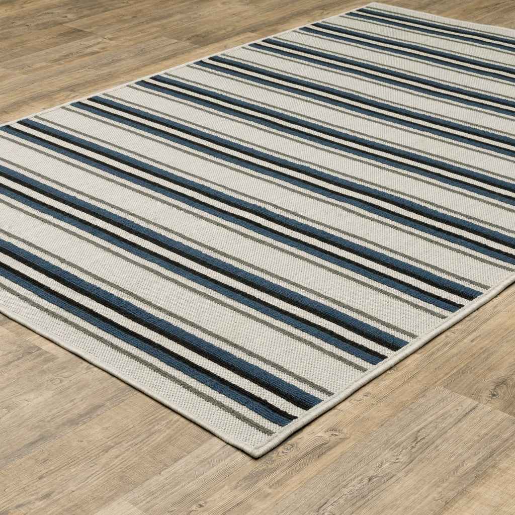 8' X 10' Blue and Beige Geometric Stain Resistant Indoor Outdoor Area Rug