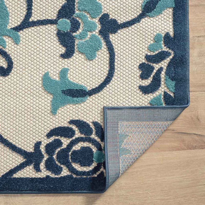 8' X 10' Blue Floral Non Skid Indoor Outdoor Area Rug