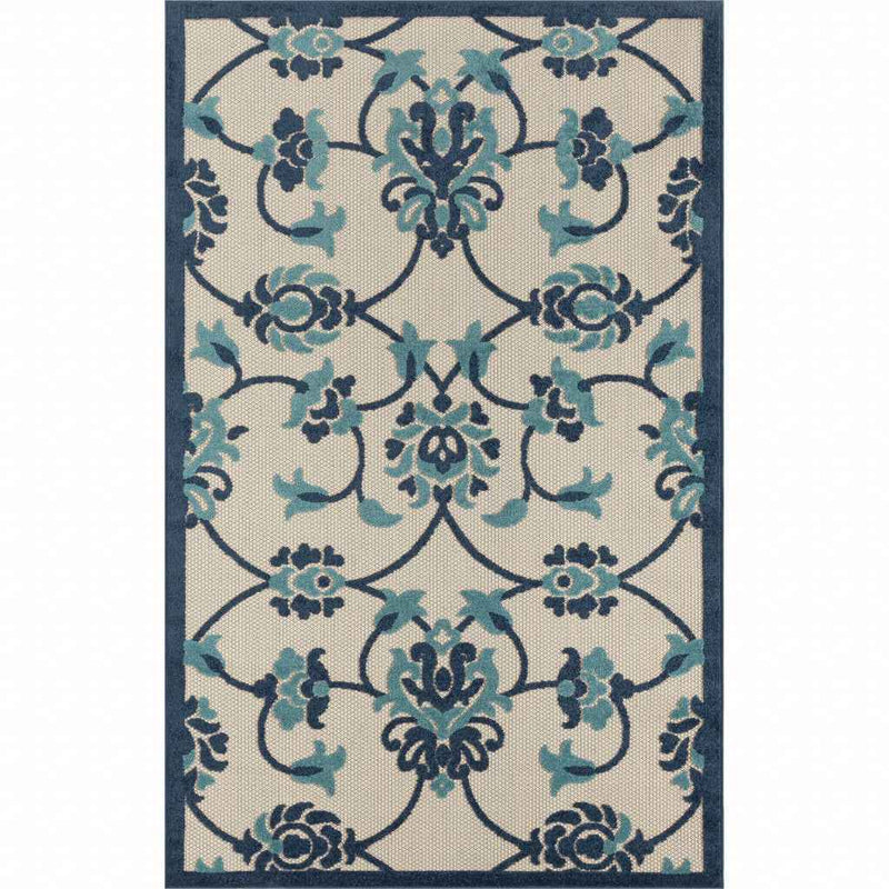 2' X 3' Blue Floral Non Skid Indoor Outdoor Area Rug