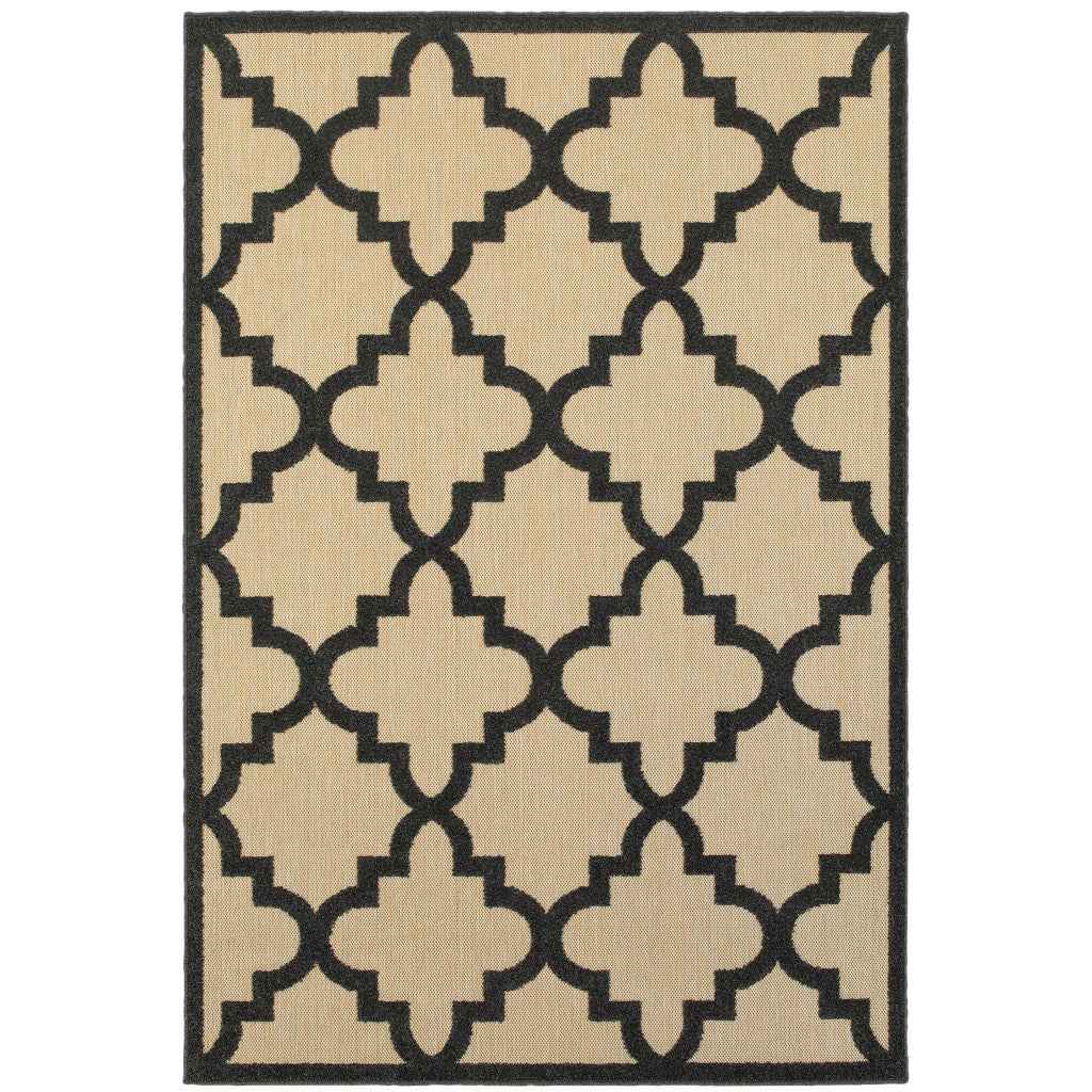 2' X 3' Beige and Black Geometric Stain Resistant Indoor Outdoor Area Rug