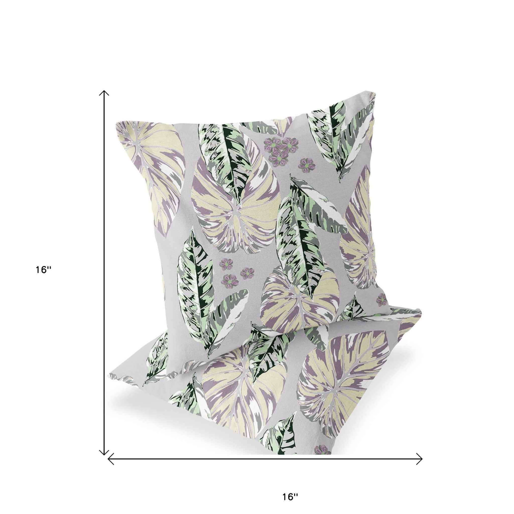 Set of Two 16" X 16" Gray and Purple Blown Seam Botanical Indoor Outdoor Throw Pillow