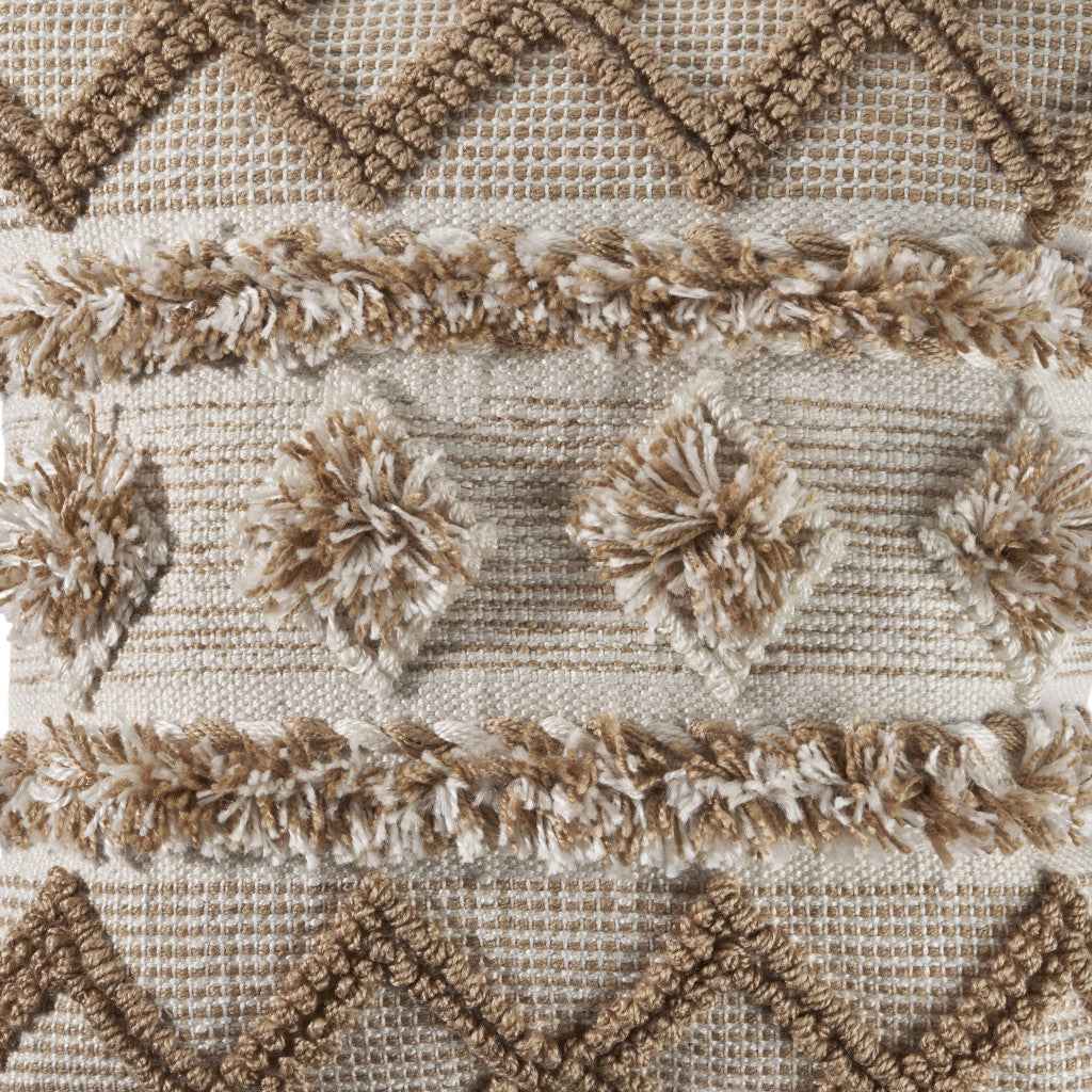 20" X 20" Tan Zippered Geometric Indoor Outdoor Throw Pillow