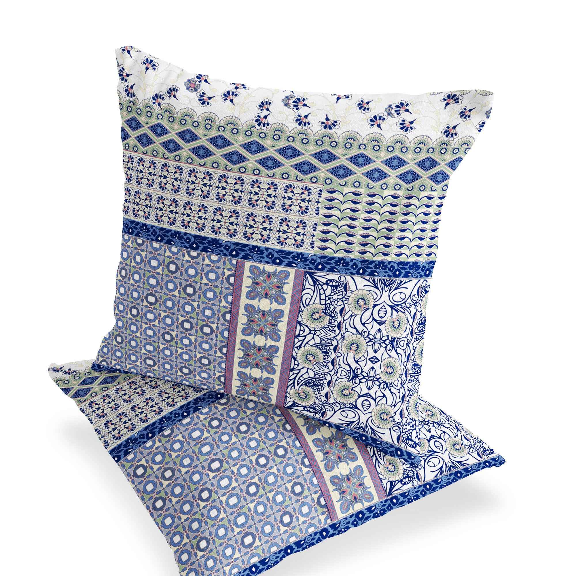 Set of Two 16" X 16" Pink and White Blown Seam Floral Indoor Outdoor Throw Pillow