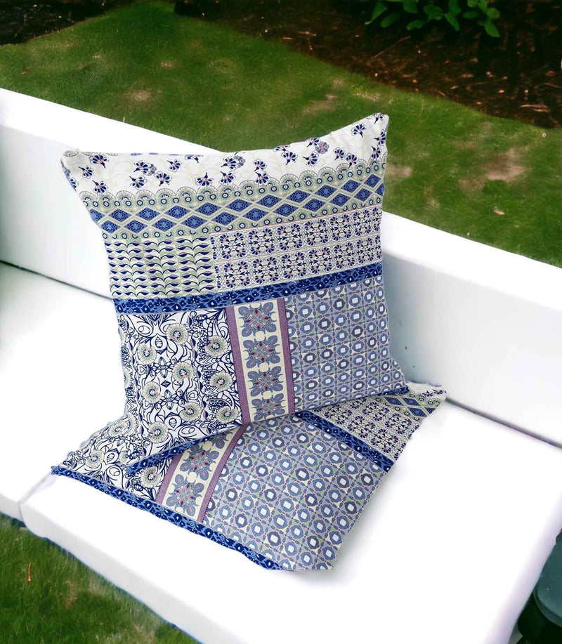 Set of Two 16" X 16" Pink and White Blown Seam Floral Indoor Outdoor Throw Pillow