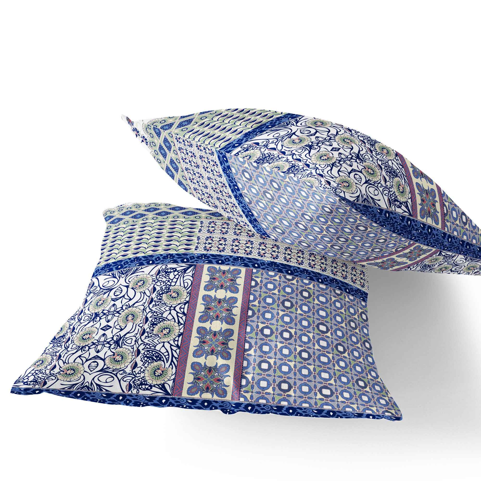 Set of Two 16" X 16" Pink and White Blown Seam Floral Indoor Outdoor Throw Pillow