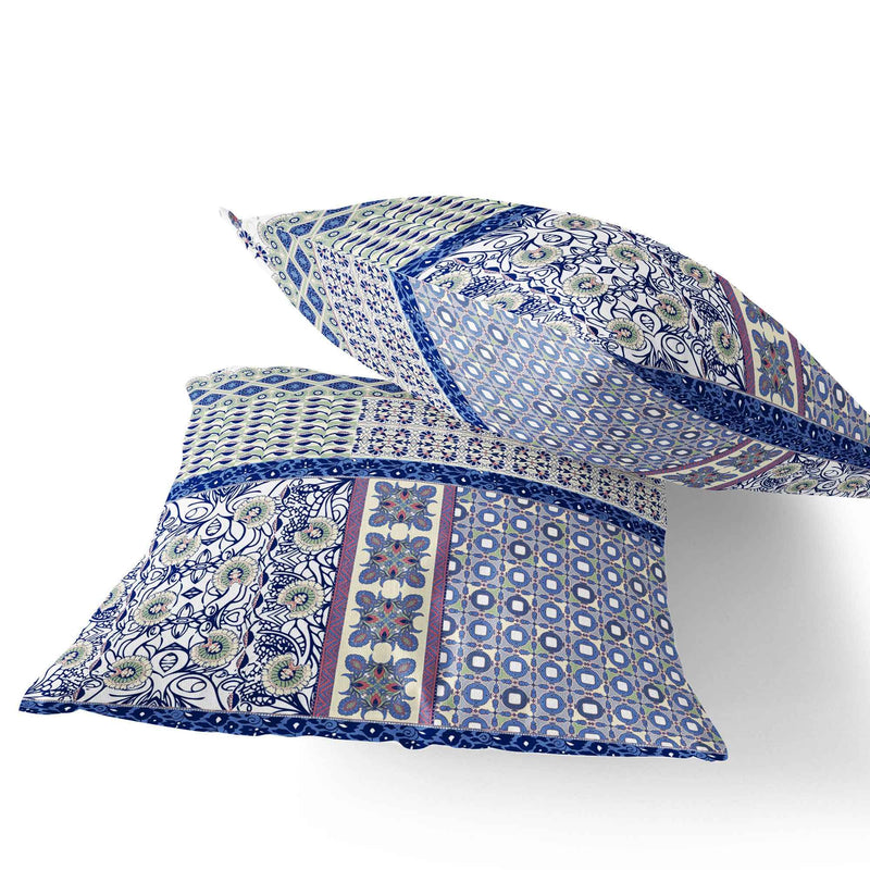 Set of Two 16" X 16" Pink and White Blown Seam Floral Indoor Outdoor Throw Pillow