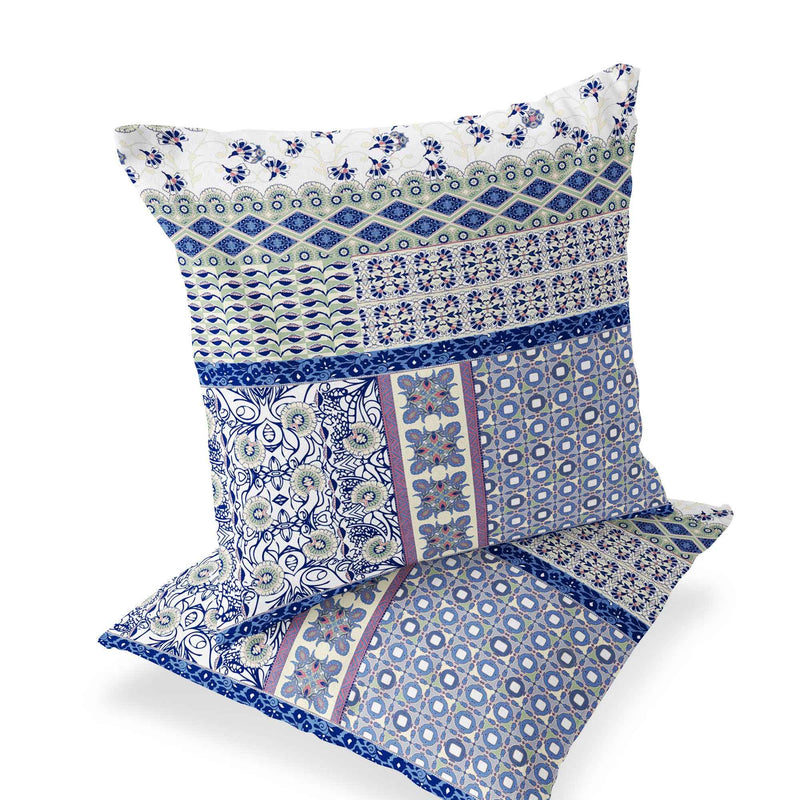 Set of Two 16" X 16" Pink and White Blown Seam Floral Indoor Outdoor Throw Pillow