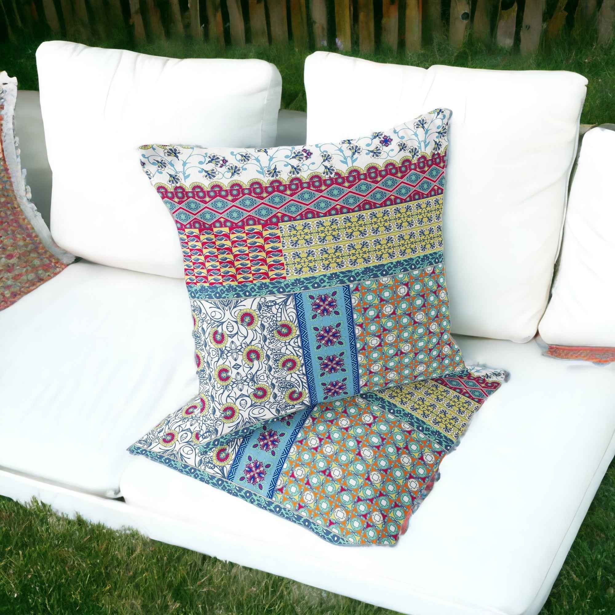 Set of Two 16" X 16" Yellow and White Blown Seam Floral Indoor Outdoor Throw Pillow