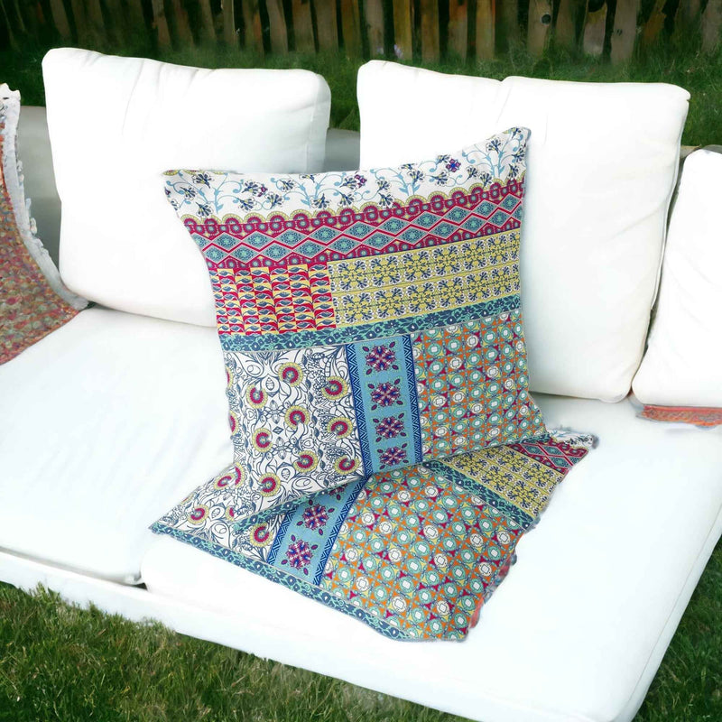 Set of Two 16" X 16" Yellow and White Blown Seam Floral Indoor Outdoor Throw Pillow