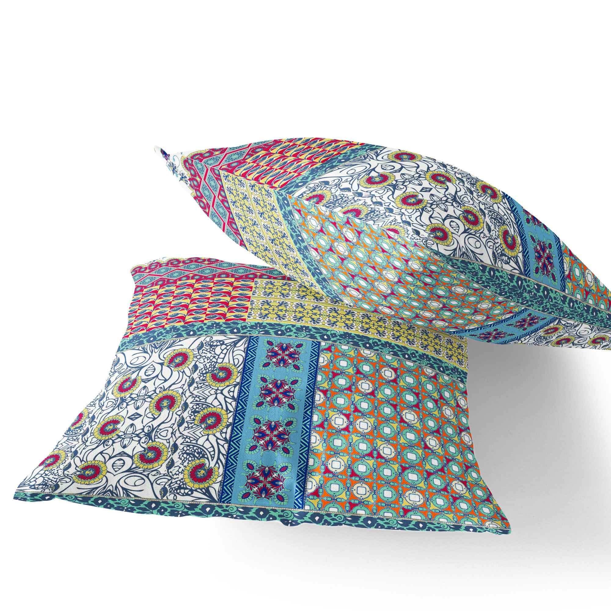 Set of Two 16" X 16" Yellow and White Blown Seam Floral Indoor Outdoor Throw Pillow