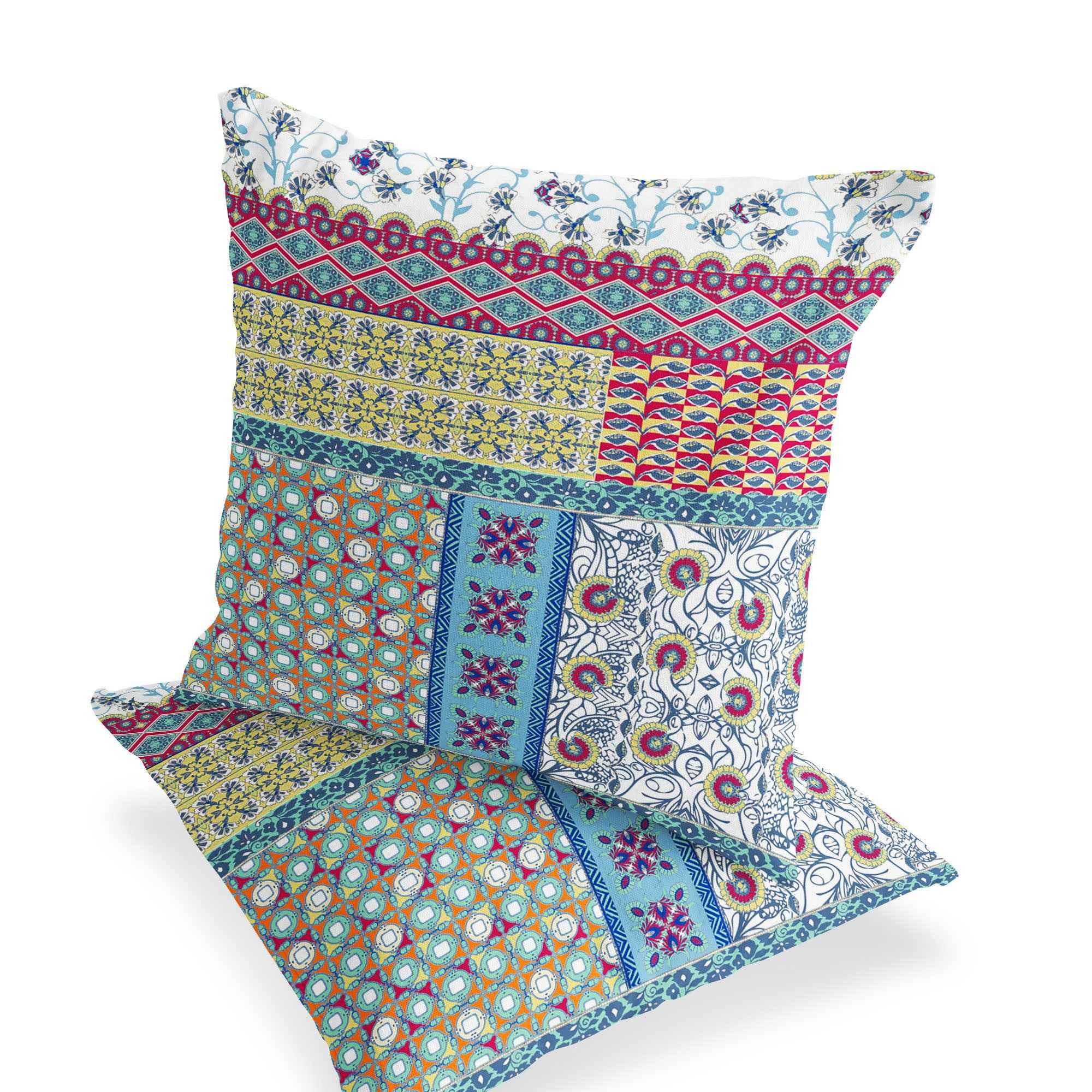 Set of Two 16" X 16" Yellow and White Blown Seam Floral Indoor Outdoor Throw Pillow