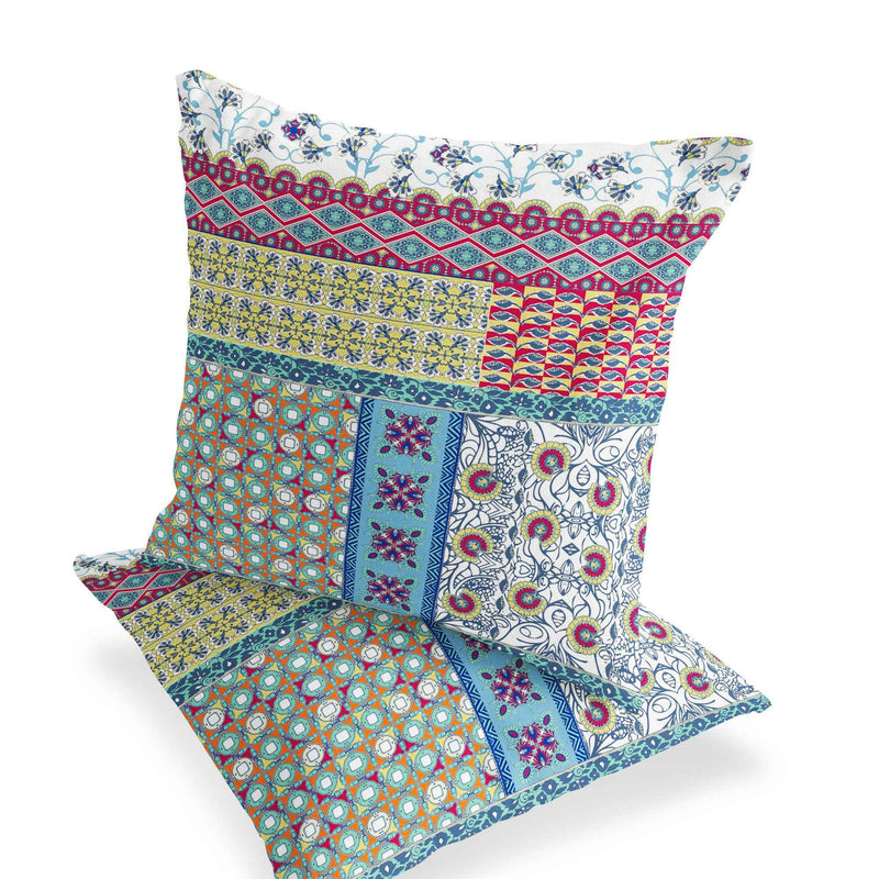 Set of Two 16" X 16" Yellow and White Blown Seam Floral Indoor Outdoor Throw Pillow