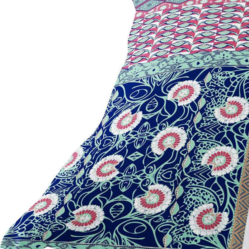 Set of Two 16" X 16" Blue and Pink Blown Seam Floral Indoor Outdoor Throw Pillow