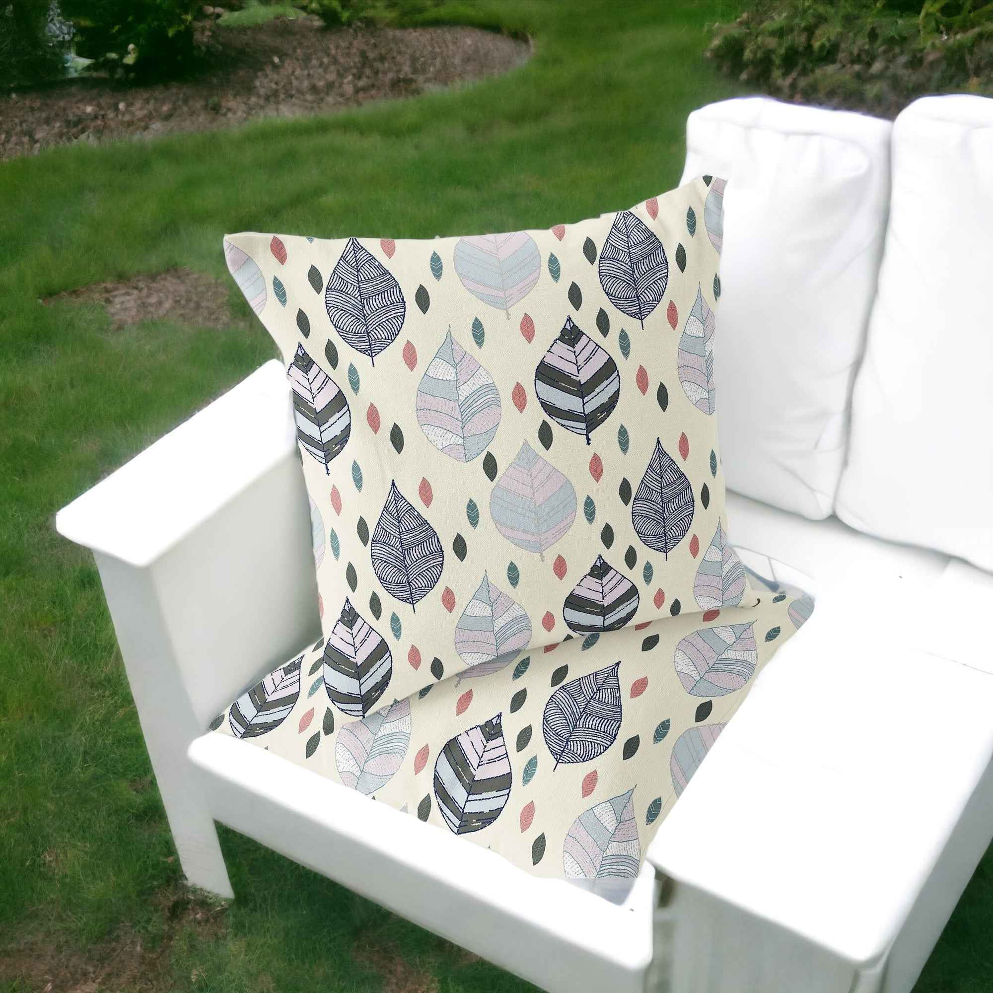 Set of Two 16" X 16" Green and Yellow Blown Seam Botanical Indoor Outdoor Throw Pillow