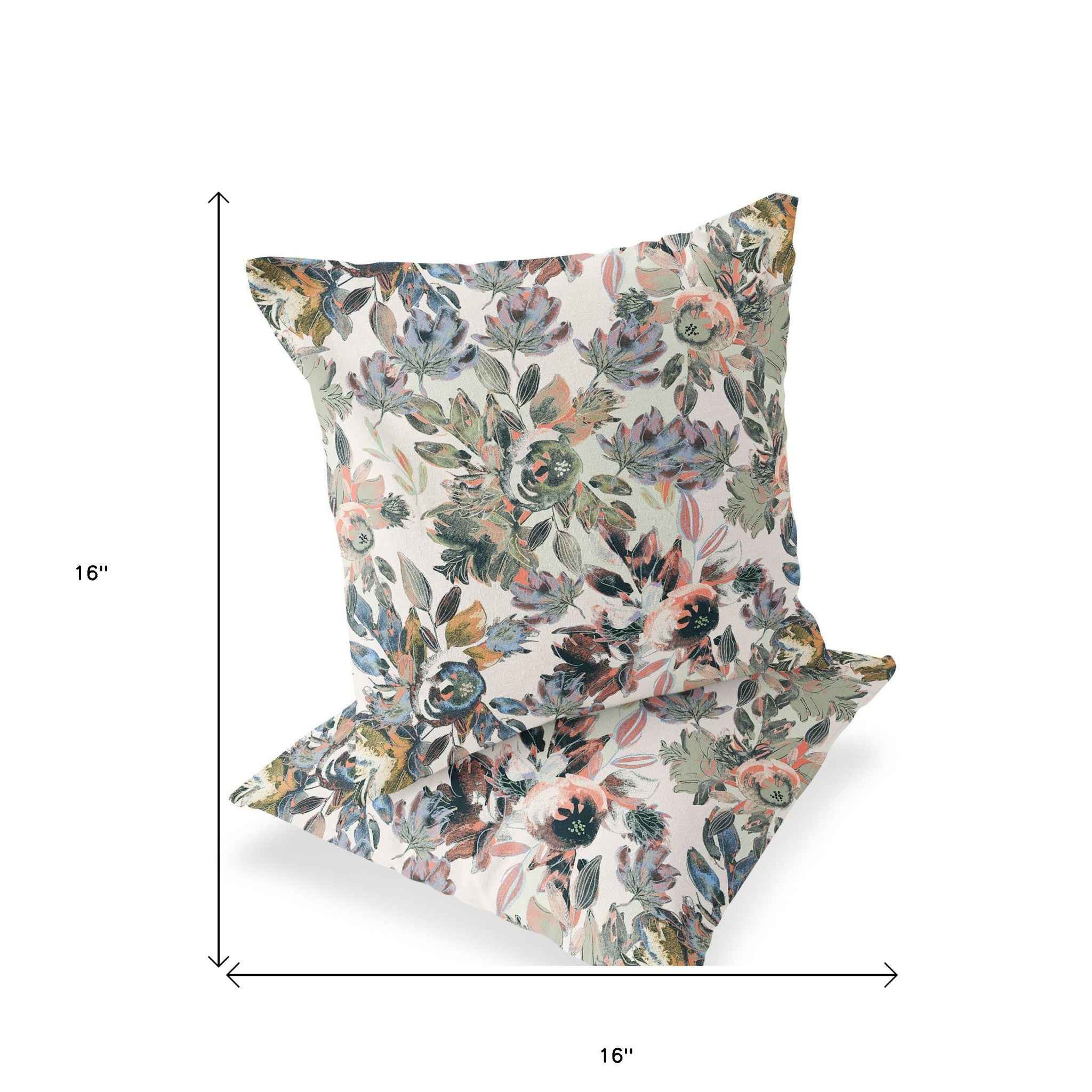 Set of Two 16" X 16" Pink and White Blown Seam Floral Indoor Outdoor Throw Pillow