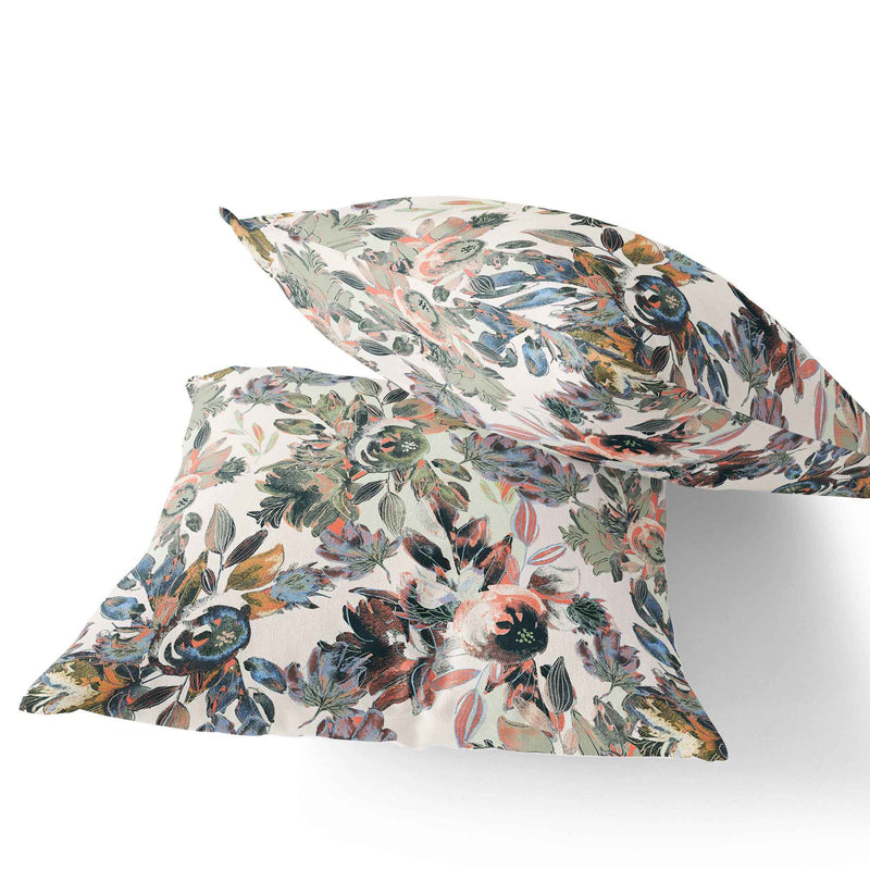 Set of Two 16" X 16" Pink and White Blown Seam Floral Indoor Outdoor Throw Pillow