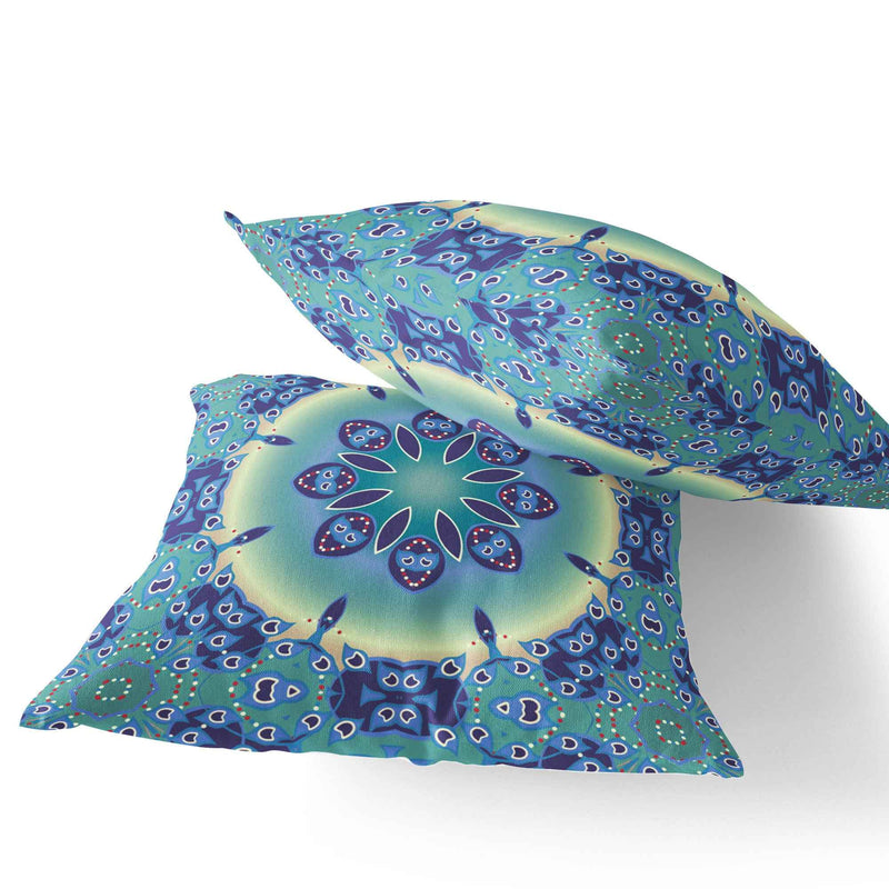 Set of Two 16" X 16" Blue and Purple Blown Seam Floral Indoor Outdoor Throw Pillow