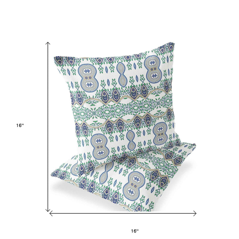 Set of Two 16" X 16" Off White Blown Seam Abstract Indoor Outdoor Throw Pillow