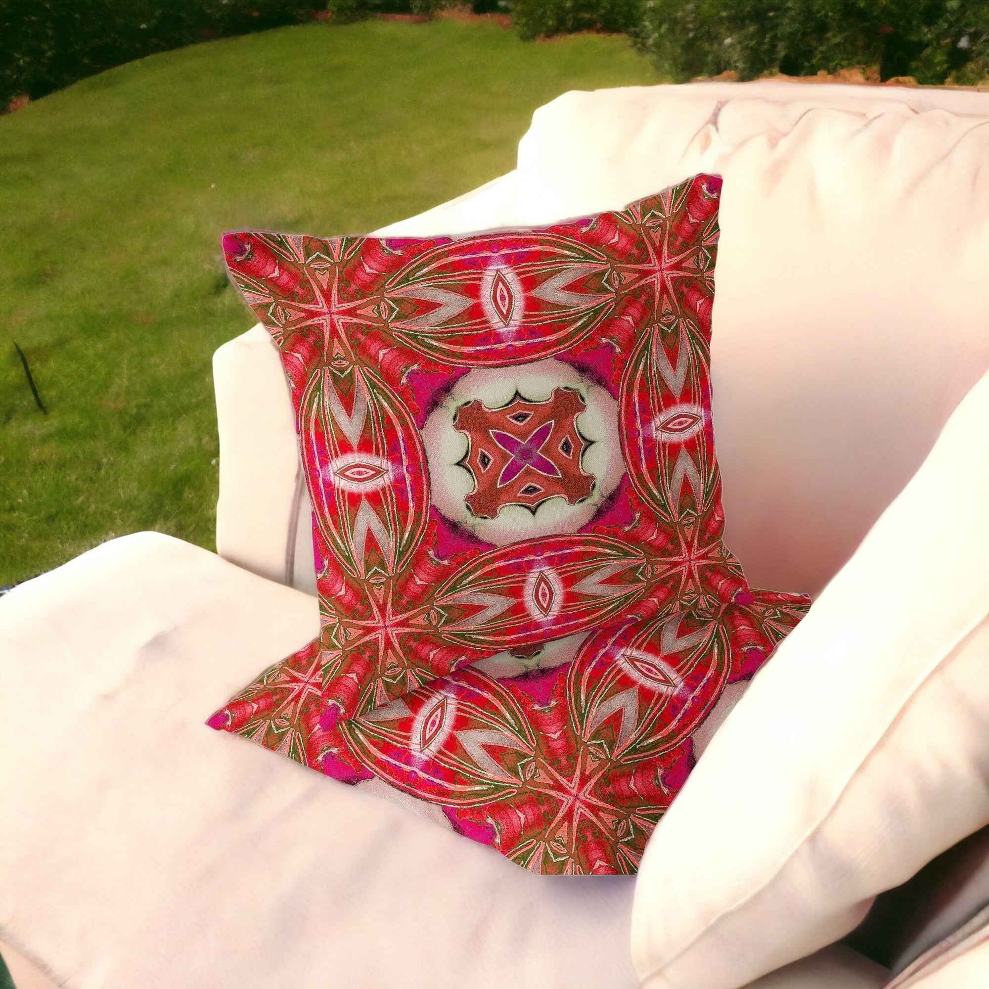 Set of Two 16" X 16" Gray and Pink Blown Seam Floral Indoor Outdoor Throw Pillow