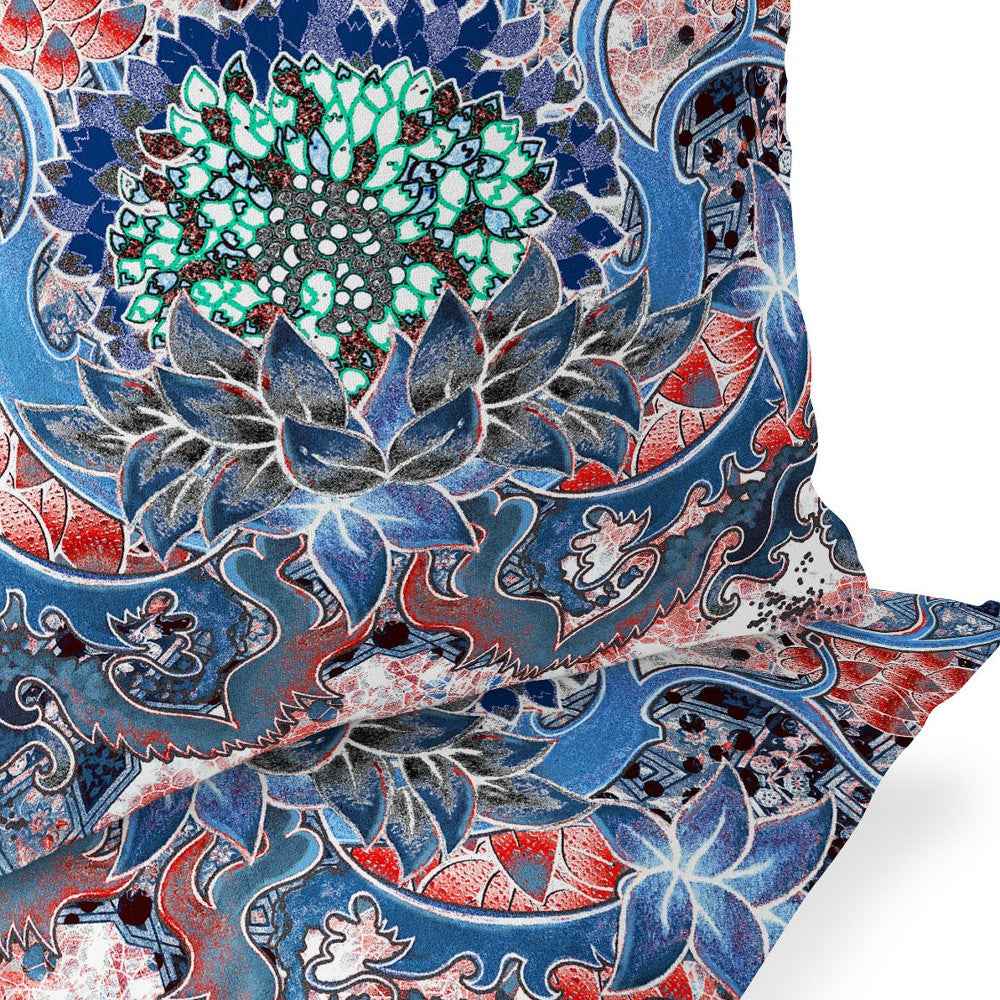 Set of Two 16" X 16" Blue and Pink Blown Seam Floral Indoor Outdoor Throw Pillow