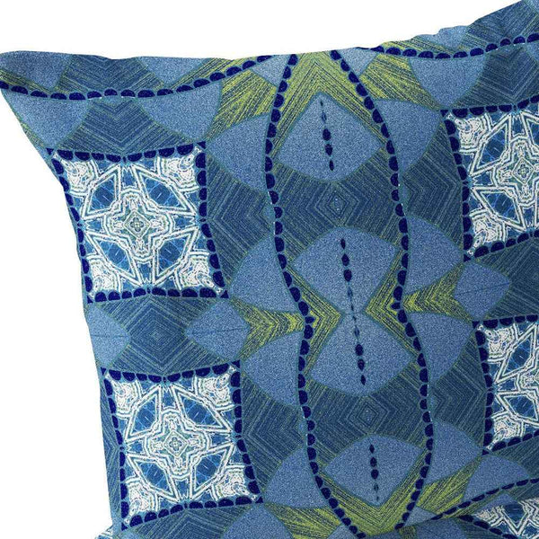 Set of Two 16" X 16" Blue and Yellow Blown Seam Eclectic Indoor Outdoor Throw Pillow