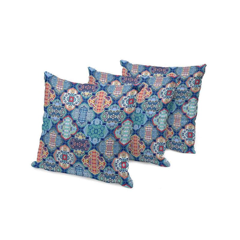 Set of Three 16" X 16" Green and Red Botanical Indoor Outdoor Throw Pillow