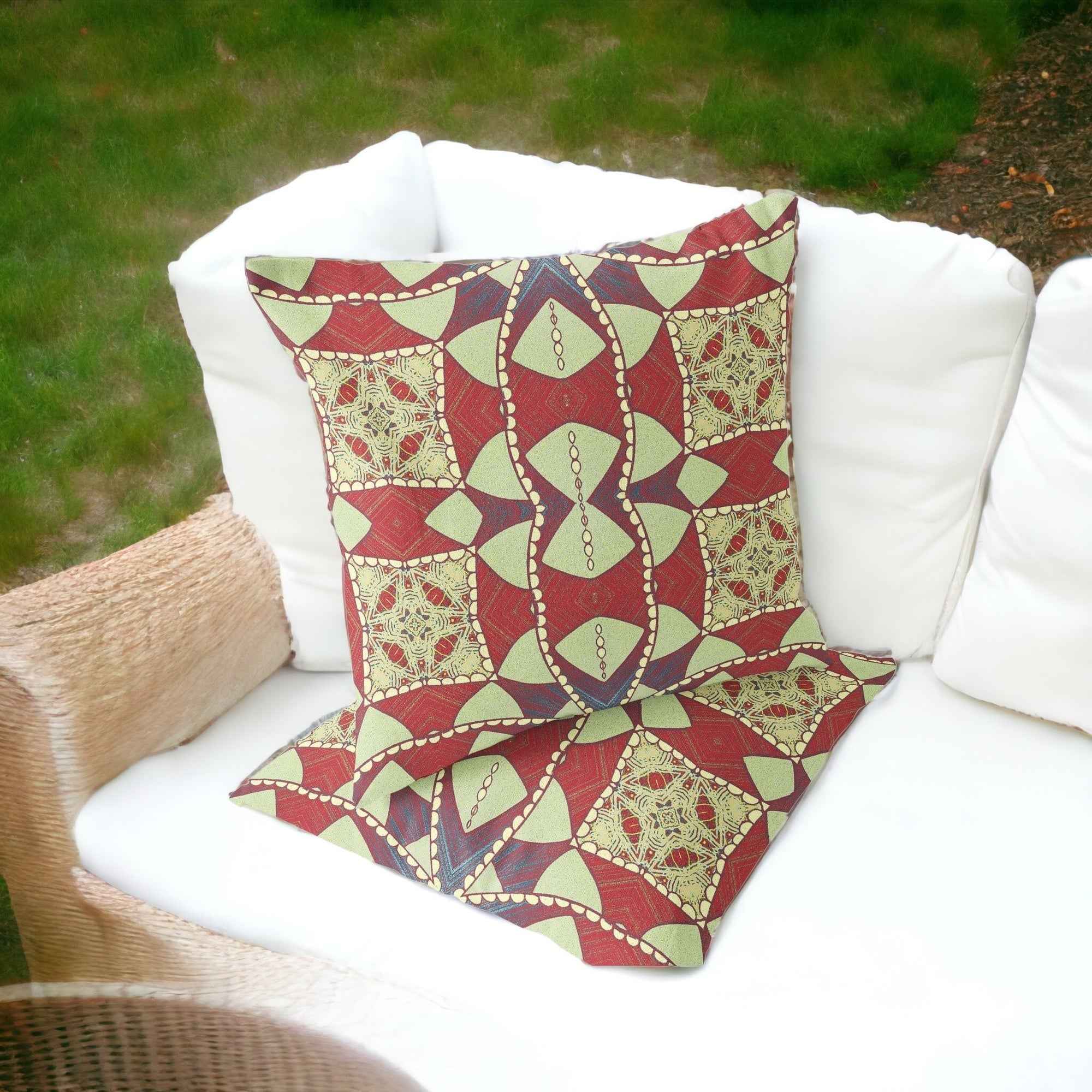 Set of Two 16" X 16" Yellow Red Blown Seam Eclectic Indoor Outdoor Throw Pillow