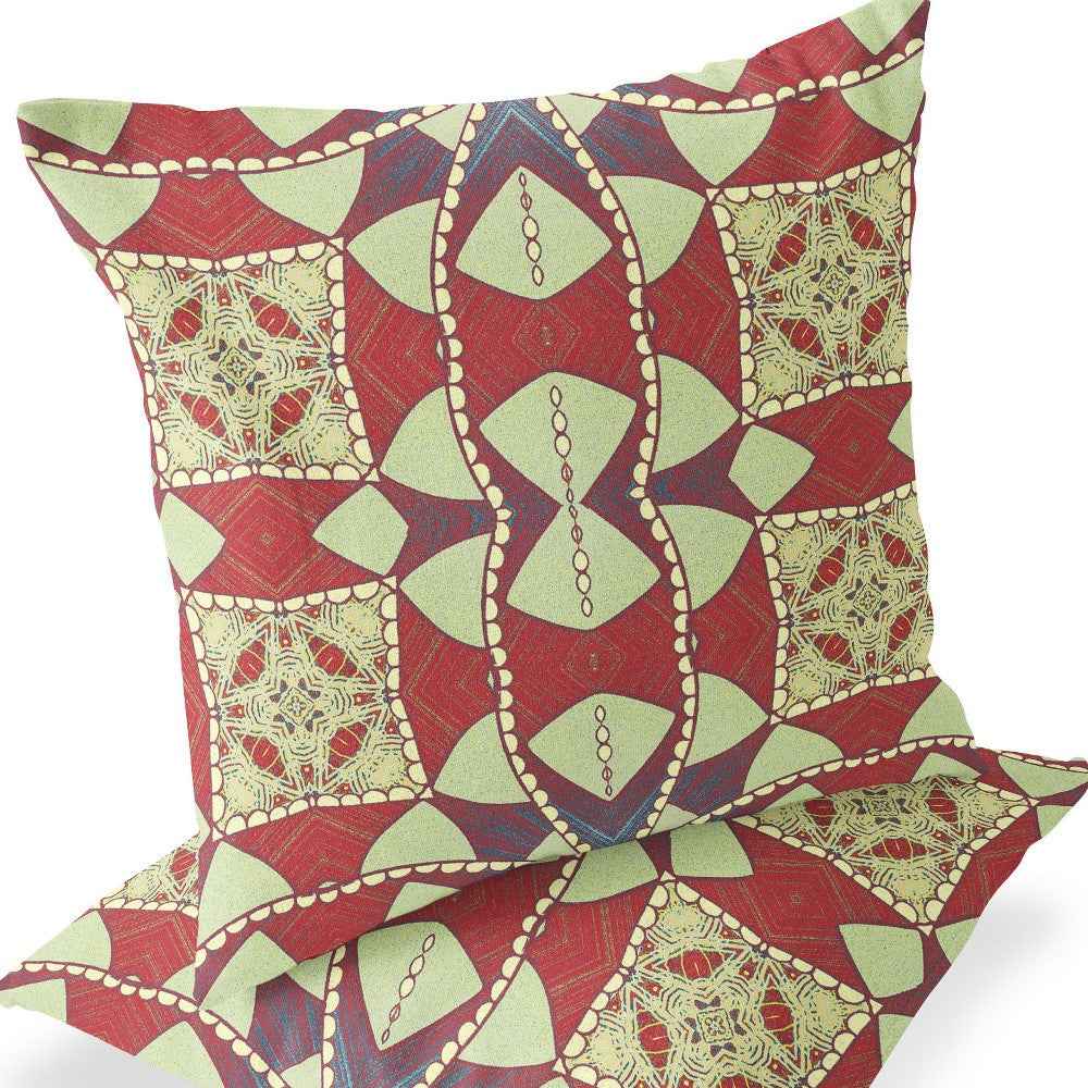 Set of Two 16" X 16" Yellow Red Blown Seam Eclectic Indoor Outdoor Throw Pillow