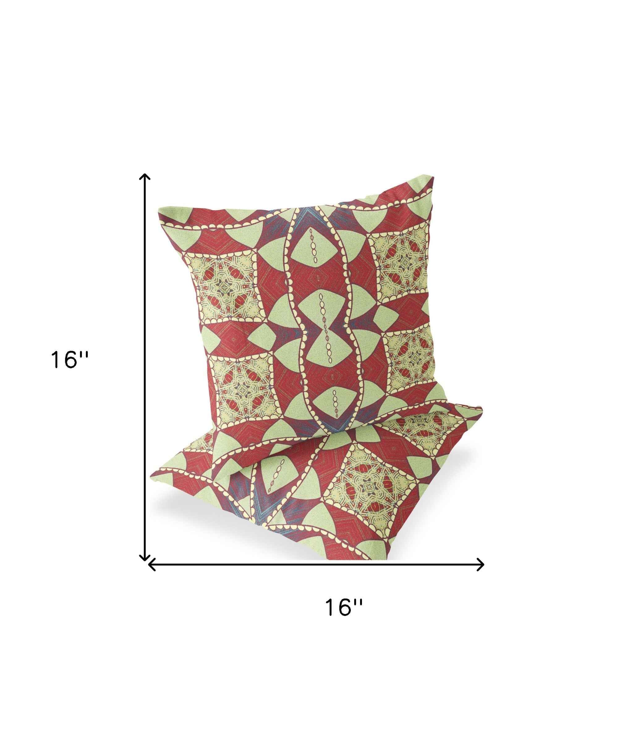 Set of Two 16" X 16" Yellow Red Blown Seam Eclectic Indoor Outdoor Throw Pillow