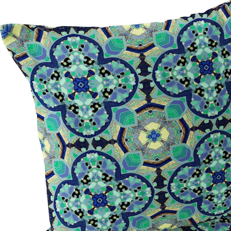 Set of Two 16" X 16" Blue and Green Blown Seam Floral Indoor Outdoor Throw Pillow