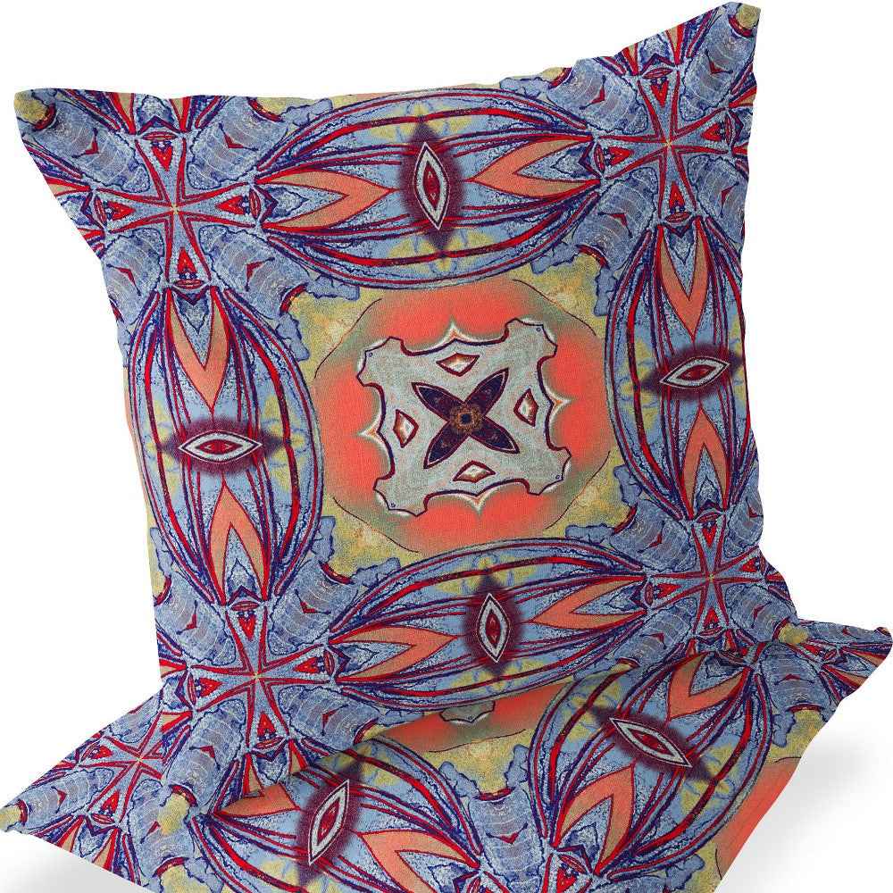 Set of Two 16" X 16" Blue and Purple Blown Seam Floral Indoor Outdoor Throw Pillow