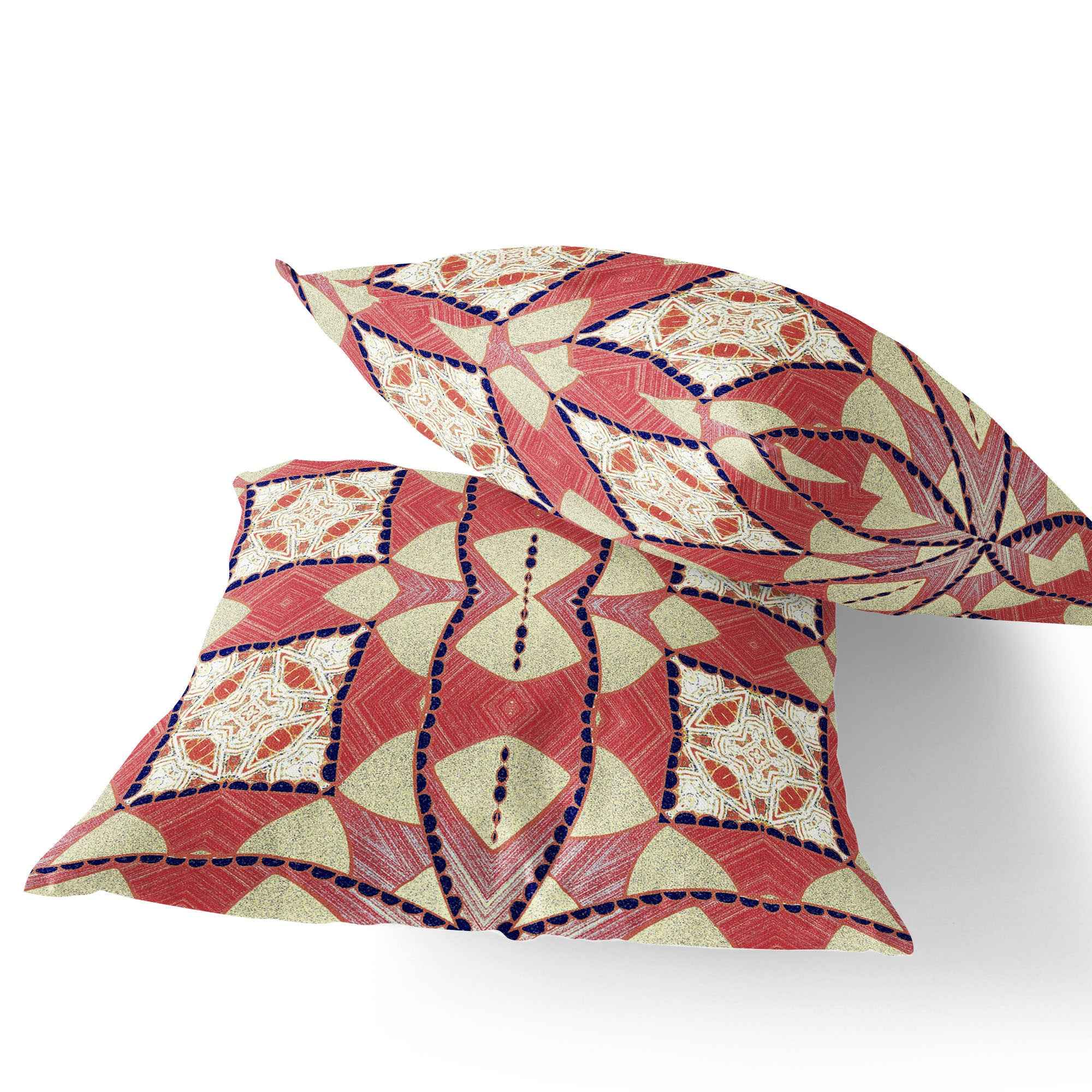 Set of Two 16" X 16" Yellow and White Blown Seam Eclectic Indoor Outdoor Throw Pillow